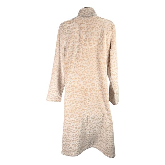 Coral Bay Robe Womens Medium Tan Leopard Animal Print Plush Zip Up Mock Neck - Picture 4 of 9